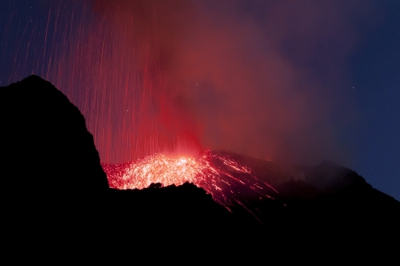 Night eruption, volcano Stromboli, aeolian island