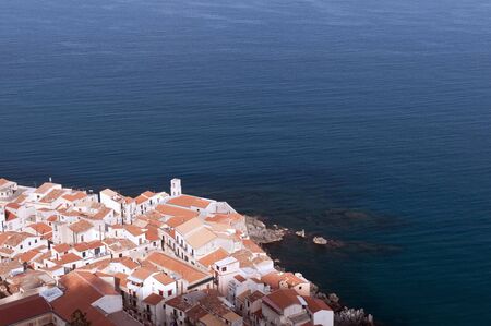 Red roofs of the old town of Cefalu, Sicilyの写真素材