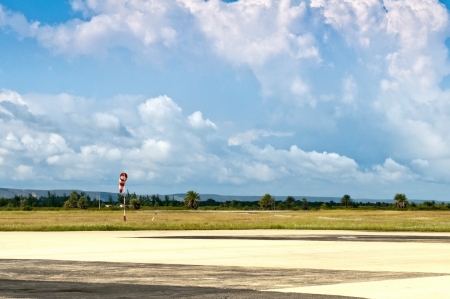 Airfield and windsock at a small airportの写真素材