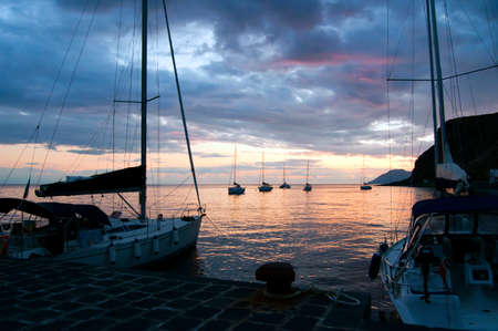 The landscape with sailing boats and an evening twilightの写真素材