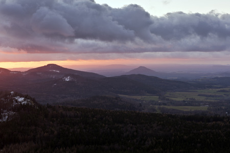 Mountain sunset landscape in winter, Czech Republicの写真素材