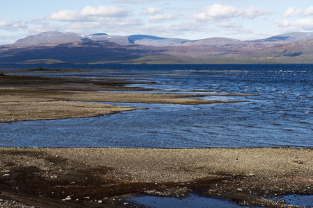 Autumn landscape with TornetrÃ¤sk lake. Northern Swedenの写真素材