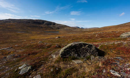 Autumn landscape around Mount Njulla. Abisko National Park, Swedenの写真素材