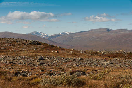 Autumn landscape with rocks and hills in northern Swedenの写真素材