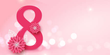 Beautiful 8 march banner. International womens day. Pink pastel background. Vector illustration for...