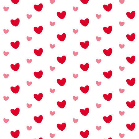 Little red and pink hearts on white backdrop. Valentines Day. Romantic pattern. Cute seamless background. Decorating for a wedding, birthday, other holiday. Vector illustration. Vector illustrationのイラスト素材