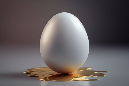 Simple realistic Easter egg on golden liquid. Happy Easter template. Generative AI..の写真素材