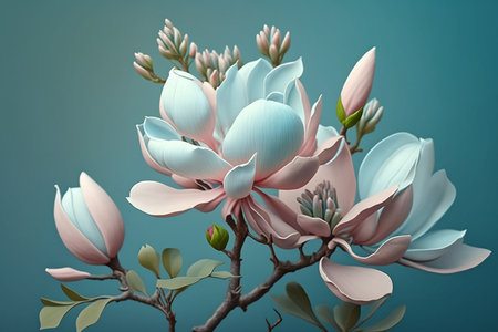 Realistic delicate pink blue magnolia. Beautiful spring flower. Generative AI.の写真素材