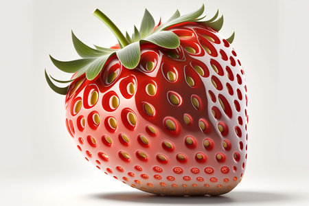 Single fresh realistic strawberry isolated on white background. Generative AI.の素材