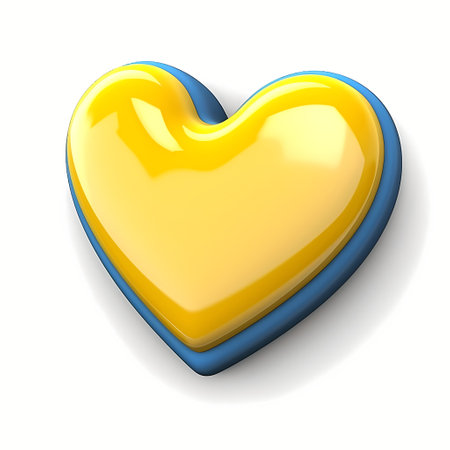 3d heart in Ukraine flag colors isolated on white background. Independence Day of Ukraine. Generative AI.の素材