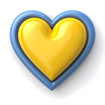 3d heart in Ukraine flag colors isolated on white background. Independence Day of Ukraine. Generative AI.の素材