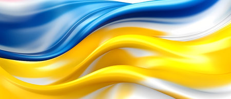 Wallpaper with Yellow and blue waves. Abstract Ukraine flag colors background. Generative AI.の素材