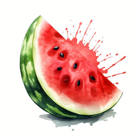 Watercolor slice watermelon isolated on white background. Generative AI.の素材