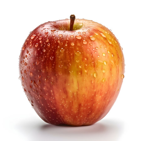 Red apple with waterdrops isolated on white background. Generative AI.の素材