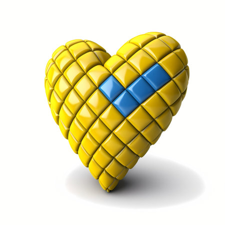 3d abstract yellow heart with blue tick isolated on white background. Independence Day of Ukraine. Generative AI.の素材