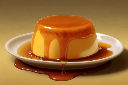 Custard pudding with caramel syrup. French Patisserie. AI generative.の素材