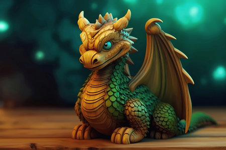 Wooden green dragon. Symbol of the 2024 New Year.の写真素材