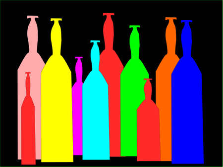 colored wine bottles isolated in blackのイラスト素材