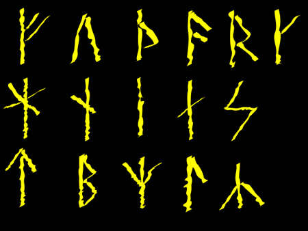 yellow viking runes isolated in blackのイラスト素材