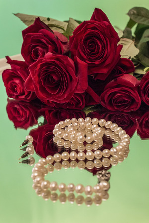 Roses and pearlsの写真素材