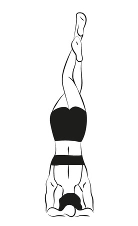 Yoga asana Sirsasana, Shirshasana. Headstand with crossed legs on white backgroundのイラスト素材