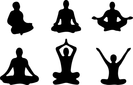Yoga Positions. Silhouettes black icon. illustrationのイラスト素材