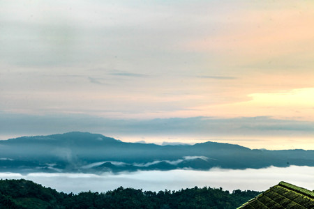 Morning Mist in mountains at Thailandの写真素材
