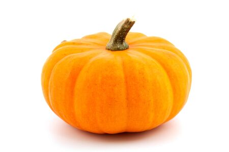 Orange halloween pumpkin on a white backgroundの写真素材