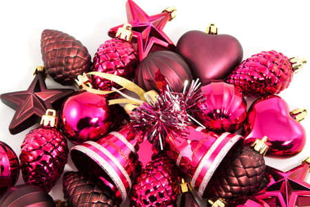 Purple xmas toys on a white backgroundの写真素材