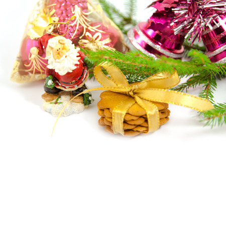 Xmas tree with toys on a white backgroundの写真素材