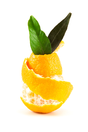 Mandarin or tangerine with peel on white backgroundの写真素材
