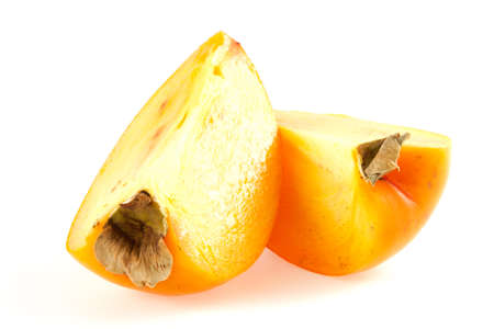 Orange fresh organic persimmon on white backgroundの写真素材