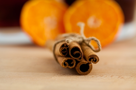 cinnamon macro and mulled wine with orange
