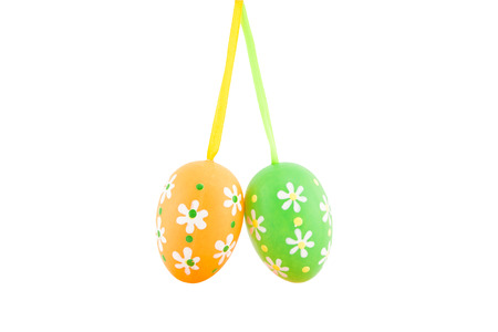 colored Easter eggs on a white backgroundの写真素材