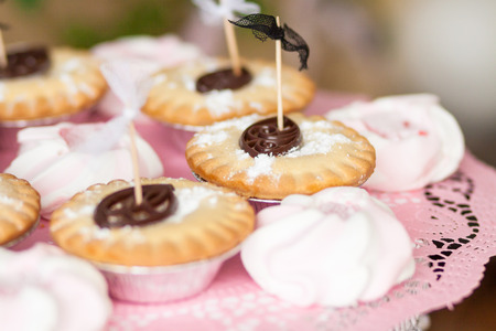pink sweets and cakes for a partyの写真素材