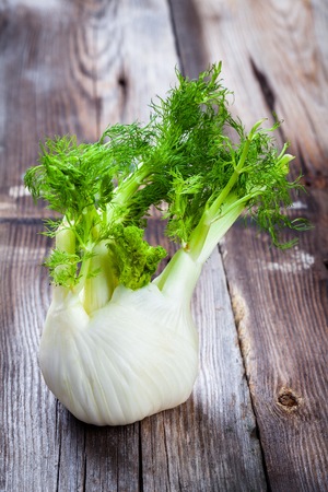 Fresh organic fennel on wooden dark tableの写真素材
