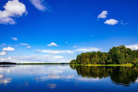 Lake landscape at summer in rural Finlandの写真素材