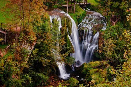 Waterfall on Korana river canyon in village of Rastoke. Slunj in Croatia. Near Plitvice Lakes...
