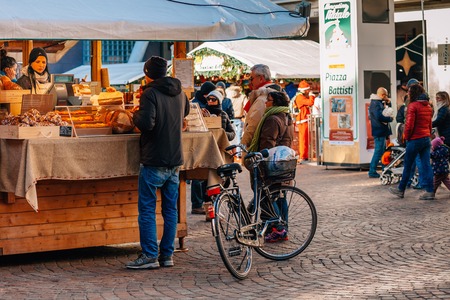 TRENTO, ALTO ADIGE, ITALY - DECEMBER 17, 2016: typical bakery products at the traditional Christmas market. Alto Adige, Italyのeditorial素材