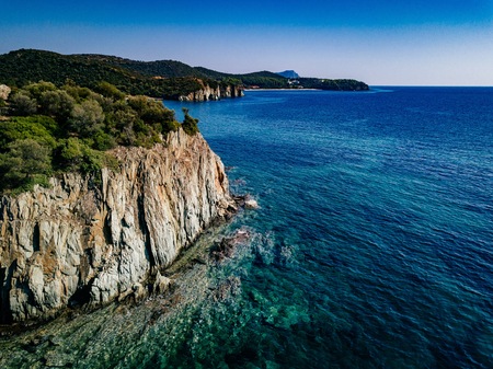 Aerial view of a rocky coastline Mediterranean Sea. Greece summer landscapeの写真素材