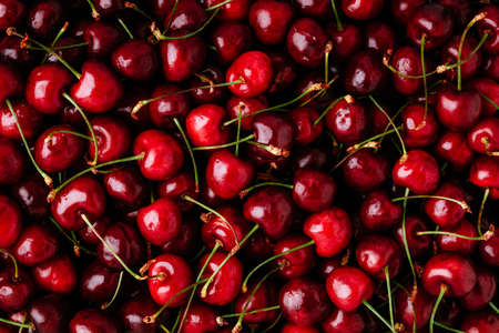 Cherry. Sweet Cherries background. Ripe Sweet Red Cherries. Top view