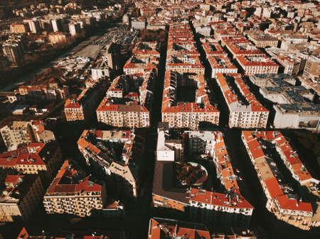 Aerial view of a group of buildings in Savona town, Italy.の写真素材