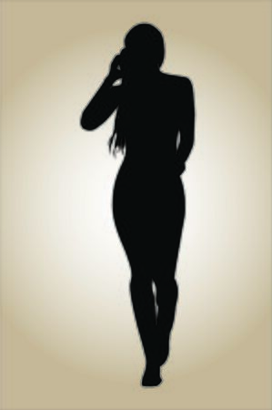 Silhouette of a young sexy woman using a mobile smart phone. Vector illustration.のイラスト素材