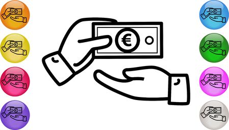 Hand Giving Cash Money in Euro Banknote. Money exchange, transfer, help, donation, cash payment and charity concept. Vector illustration EPS 10.のイラスト素材
