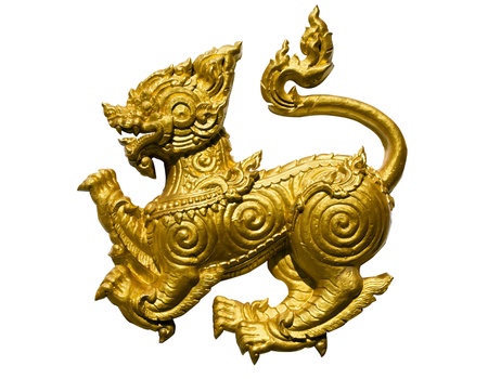 Thai lion statue style isolated on white blackground の写真素材
