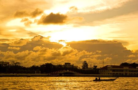 Life in Bangkok at sunset in Chao Phraya Riverのeditorial素材
