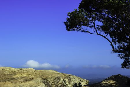 View at sightseeing on rock with blue sky at Siam Tulip natioanl parkの写真素材