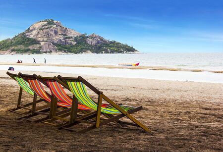 Beach Chair on the coast with blue sky in sunny day