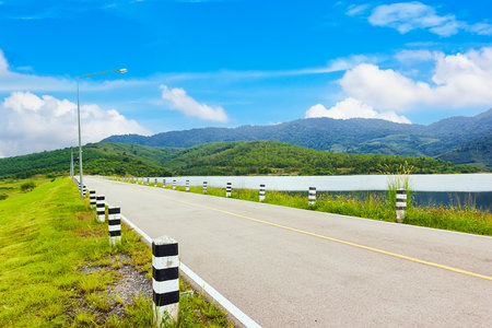 Road way  with blue sky at Klong Haeng Reservoir Krabi, Thailandの写真素材
