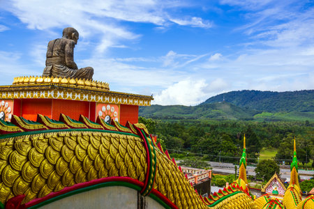 Waree Banpot Buddhist Temple in Ranong Thailand with blue skyの写真素材